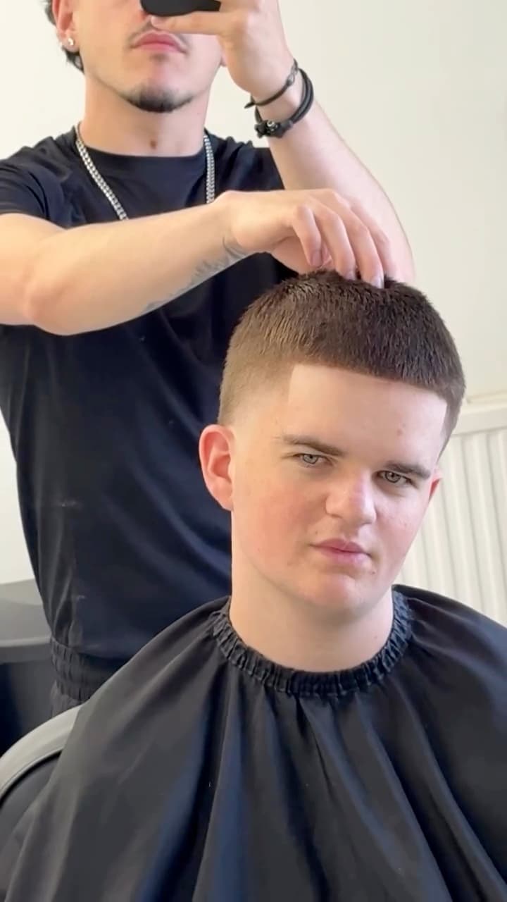 Short dark crop, styled by hand, by Bucks